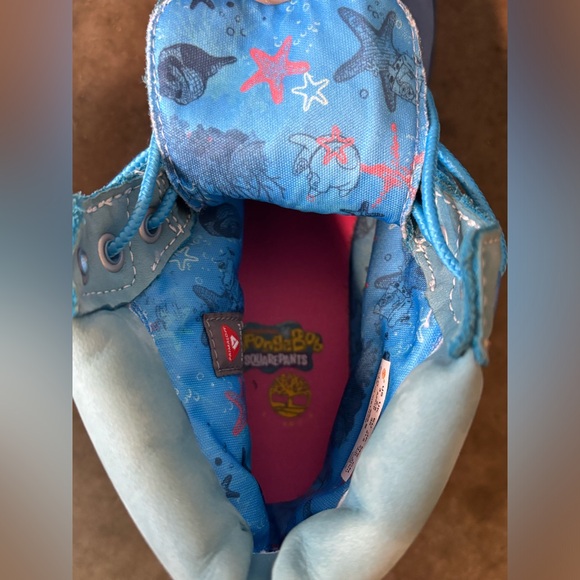 Timberland X SpongeBob SquarePants Nubuck Blue Leather Boots Boys 3 W 4.5 - Picture 10 of 13